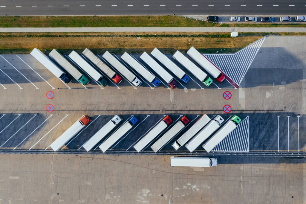 birds eye view of transport truck fleet | Innovators Central