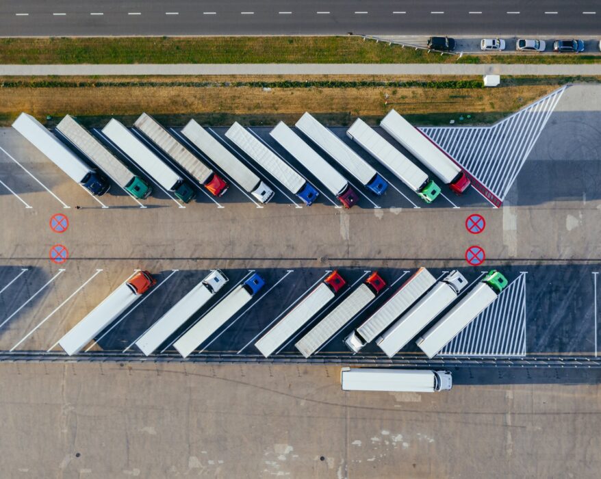 birds eye view of transport truck fleet | Innovators Central