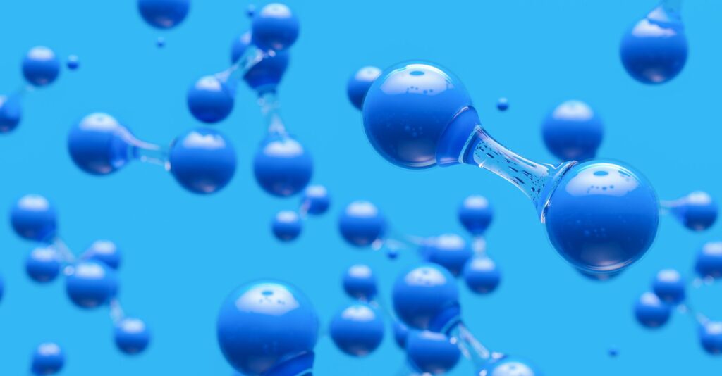 blue molecules floating